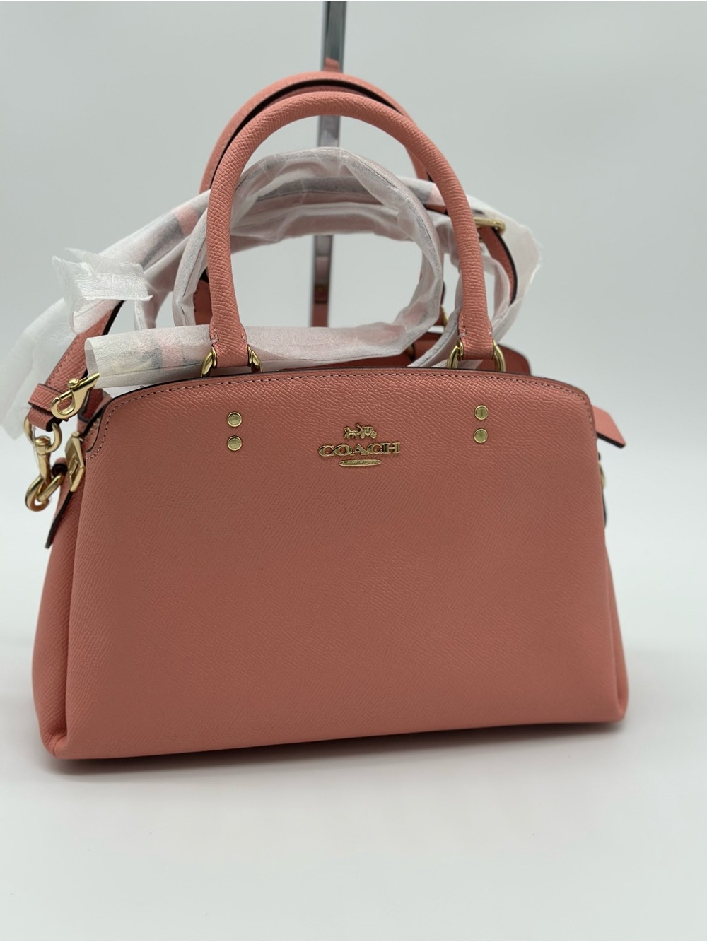 Coach Coral Pebbled Leather Satchel with Gold Hardware